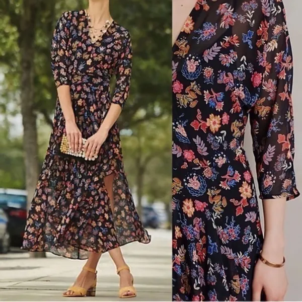 Anthropologie HD in Paris Varina Dress Black Floral Maxi Dress Size 0 - Image 2