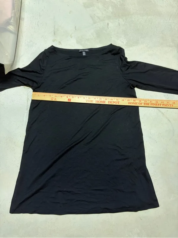 EILEEN FISHER Black Long-Sleeve Crewneck Top small - Image 3