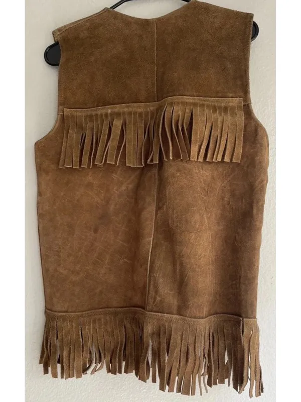Vintage Brown Suede Leather western vest fringe Womens Sz M handmade in Mexico - Image 16