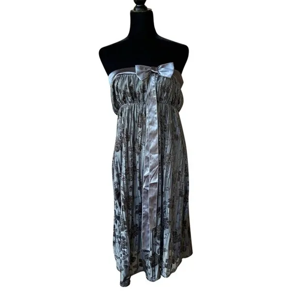 Maternal America Womens Dress L Silver Gray‎ Strapless Formal Burnout Floral NEW - Image 2