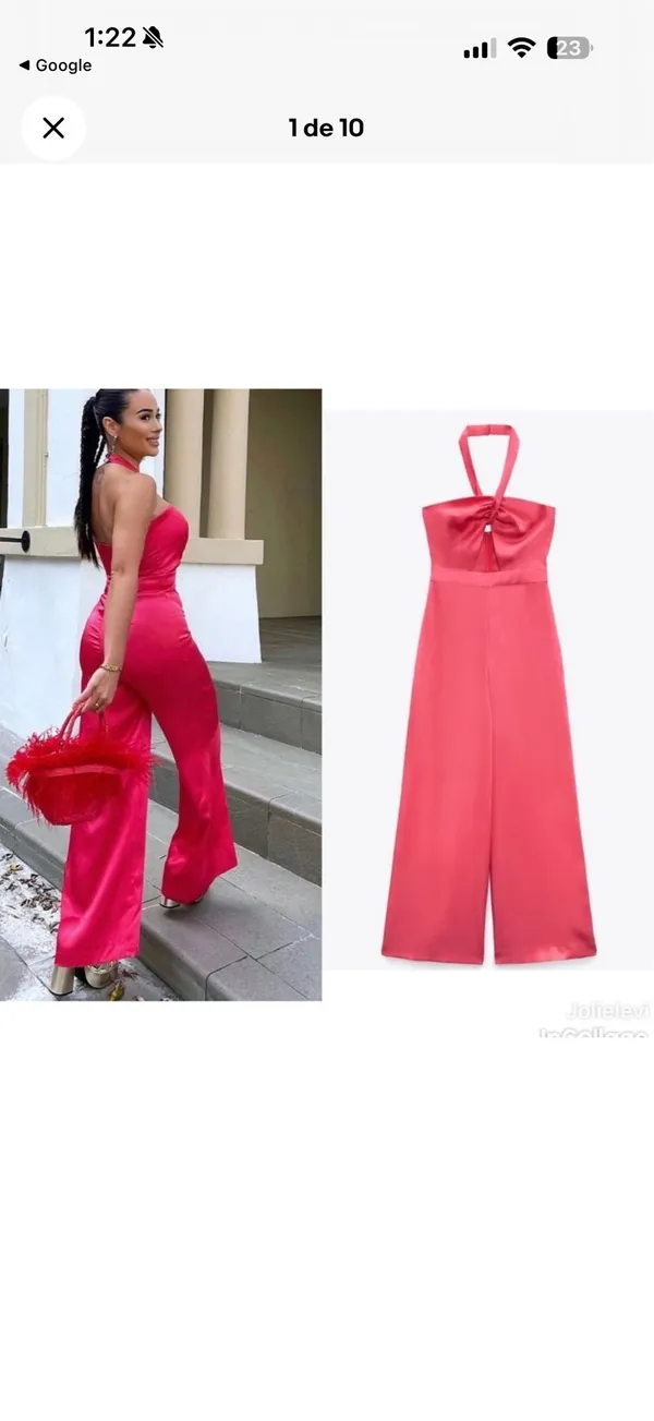 Zara Satin Halter Wide-Leg Jumpsuit in Hot Pink - Image 2