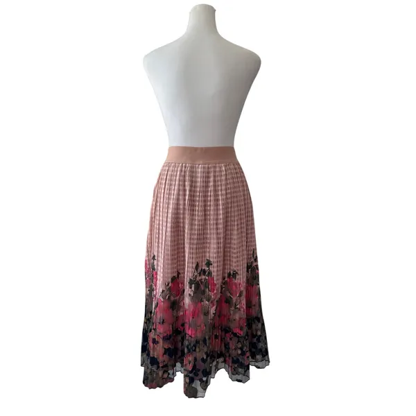 Metrowear Pink Floral Print Elastic Waist A-Line Midi Skirt - Image 7