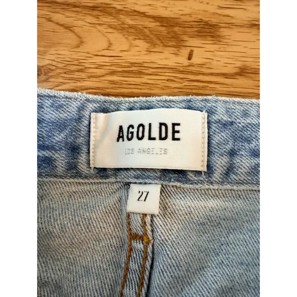 AGOLDE Criss Cross Distressed Denim Mini Skirt Light Wash 27 - Image 5