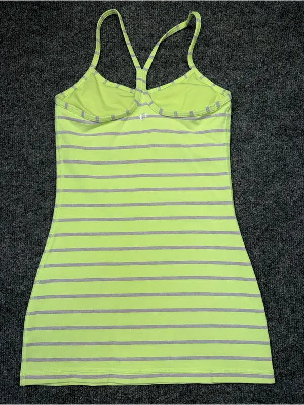 Lululemon Athletica Power Y Tank in a neon yellow and grey striped - Image 4