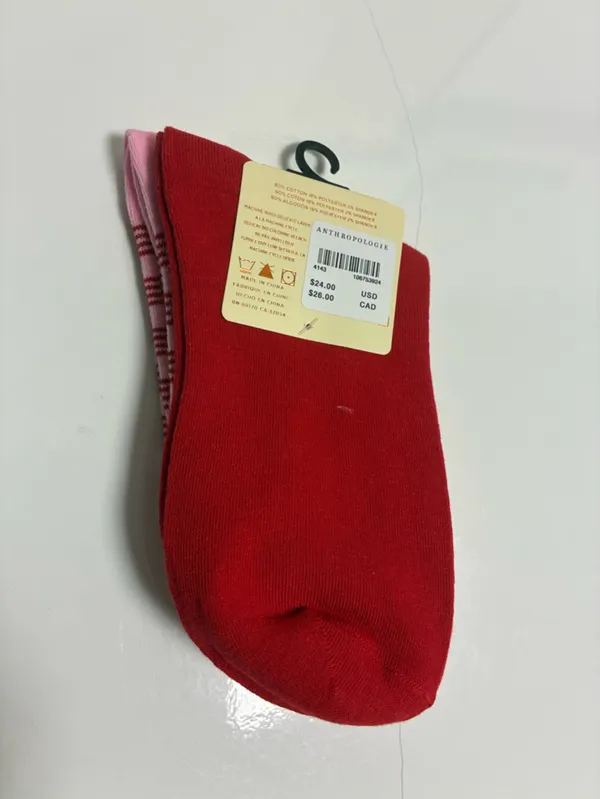Anthropologie Striped and Solid crew socks (red/pink striped) New - Image 4