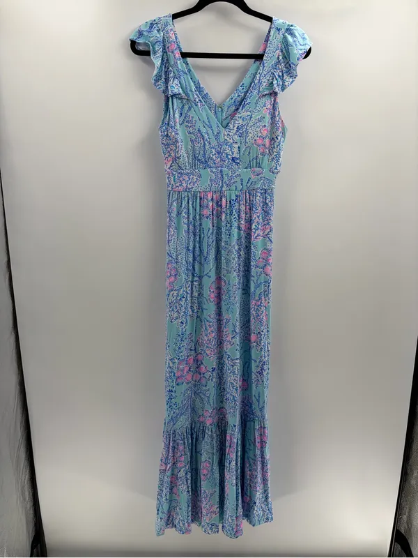 Lilly Pulitzer bohemian preppy ruffle vyra maxi blue long formal dress size 4 - Image 2