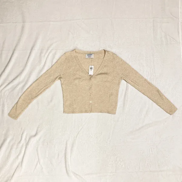 NWT Old Navy Cream Long-Sleeve Cropped Rib-Knit Cardigan Sweater Size XS Petite - Image 2