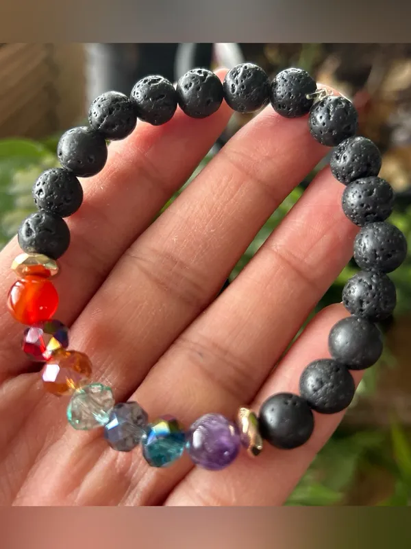 Handmade Black Lava Bead Bracelet with Rainbow Crystal Accent - Image 3