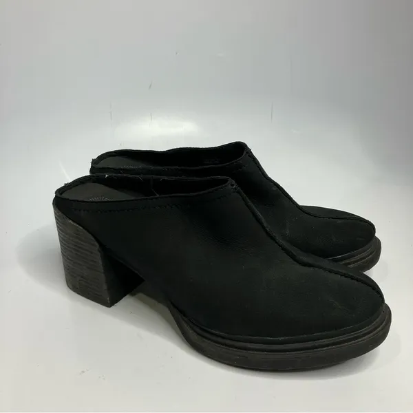 OTBT split black leather‎ clog mules block heel side 10 - Image 2