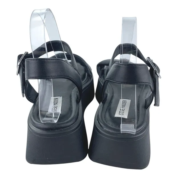 Steve Madden Dubai Womens Black Leather Ankle Strap Open Toe Platform Sandals 10 - Image 3