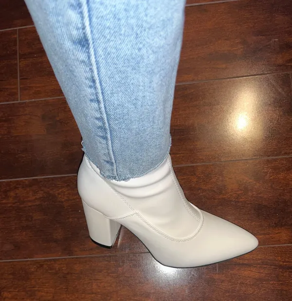 Faux Leather Booties White Size 5 - Image 3