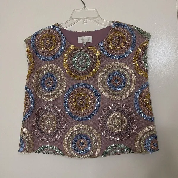 Anthropologie Corey Lynn calter Shimmer Sequins circle sleeveless top size xs - Image 2