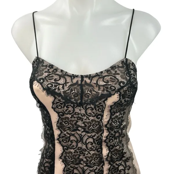 Lashez Black Floral Lace Overlay Spaghetti Strap Zipper Mini Bodycon Dress Sz 8 - Image 3
