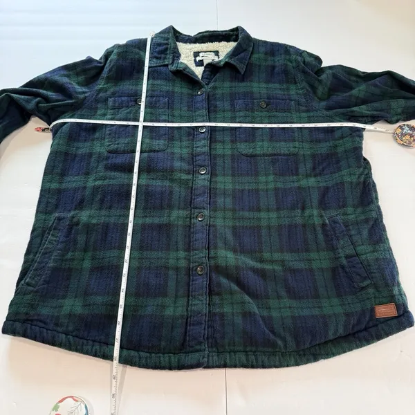 LL Bean Black Watch Scotch Plaid Sherpa Lined Shacket Flannel Jacket Pockets XL - Image 8