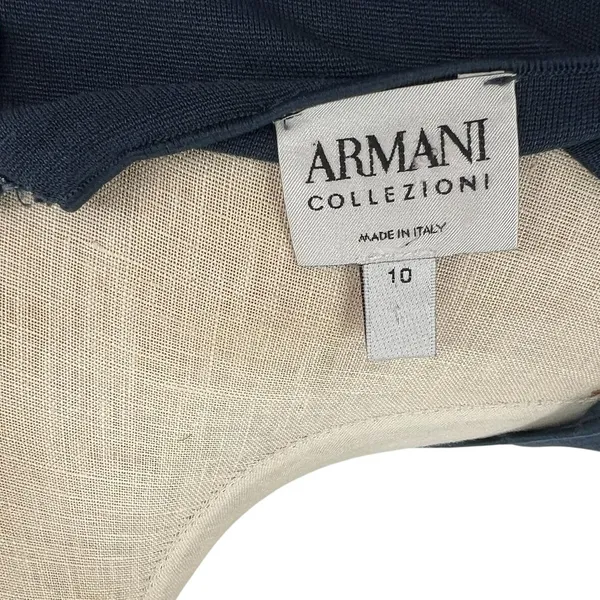 Armani Collezioni Draped Sheath Dress Classic Long Sleeve Navy Blue‎ Size 10 - Image 12