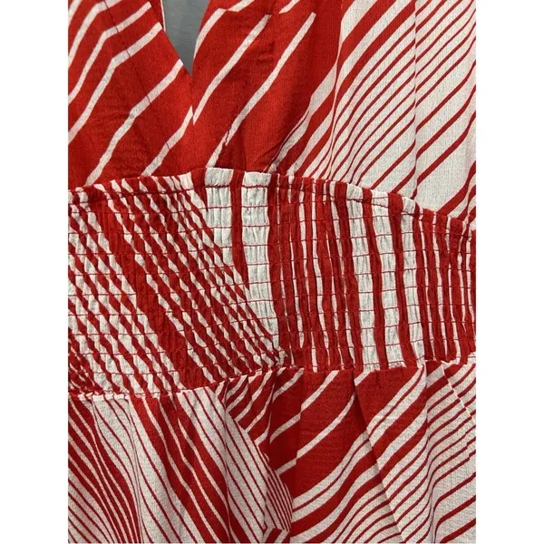 NWT Neiman Marcus Red White Abstract Stripe V-Neck Mini Dress | Size L - Image 6