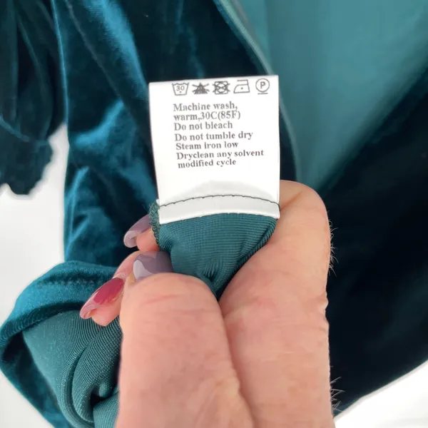 Unbranded Teal Green Velvet Puff Sleeve Wrap Tulip Mini Dress Small - Image 5