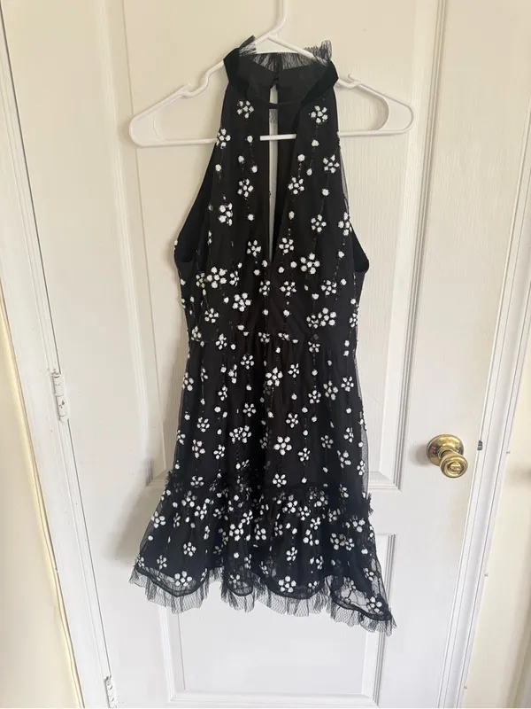 Alexis Poppy Sequin Floral High Neck Mini Dress - Image 4