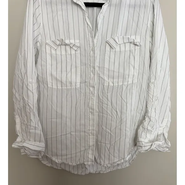 Aritzia Babaton Utility Button Up Relaxed Drapey Twill Shirt Striped Women's Sm - Image 5