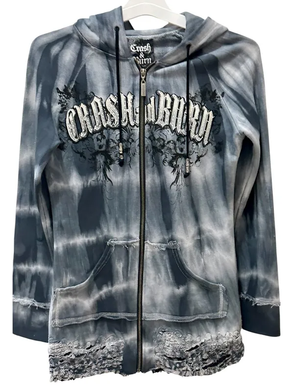 Crash & Burn Y2K graphic hoodie size XS tie dye goth grunge biker rocker - Image 3