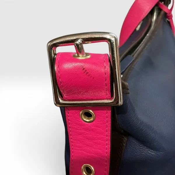 Coach Legacy Leather Duffle Crossbody Bag 19845 Navy‎ Pink Colorblock Rare Strap - Image 5