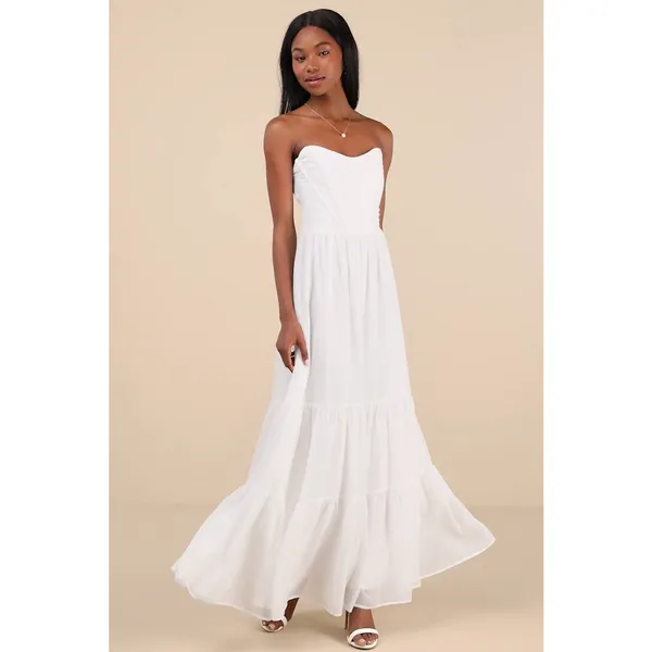 NWT Lulus Special Moment White Strapless Bustier Maxi Dress Engagement Gala Sz L - Image 2
