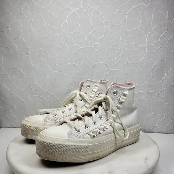 Converse CTAS Lift High Top Platform Leather Ruffle Sneakers Womens 6.5 White - Image 4