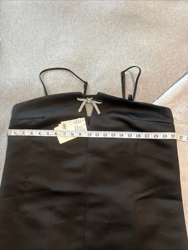 NWT H&M Divided Black Mini Dress with Rhinestone Bow Accent Size L - Image 7
