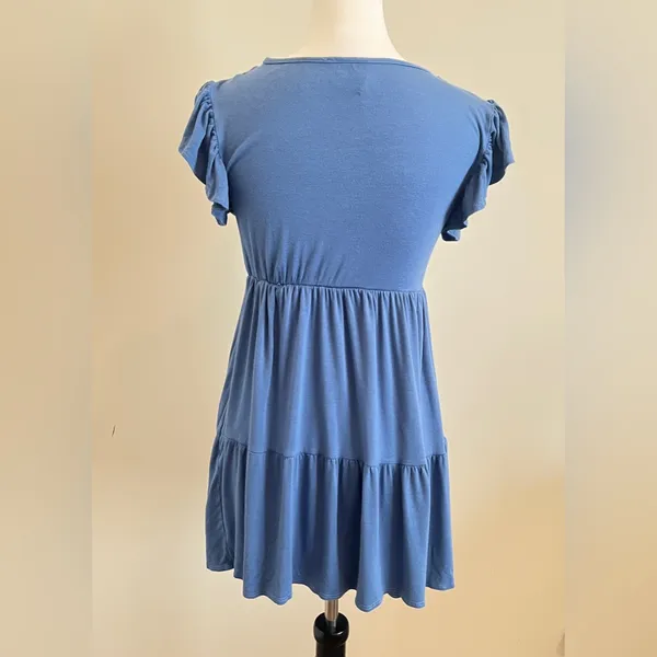Olivia Rae Blue Flutter Sleeve Tiered Mini Dress - Image 4