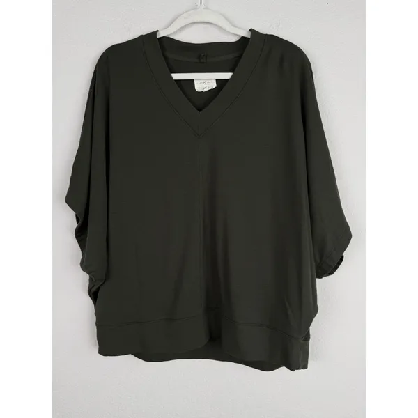 Lou & Grey Signature Soft Wetland Green V-Neck Poncho Sweater Knit Top Women's S - Image 6