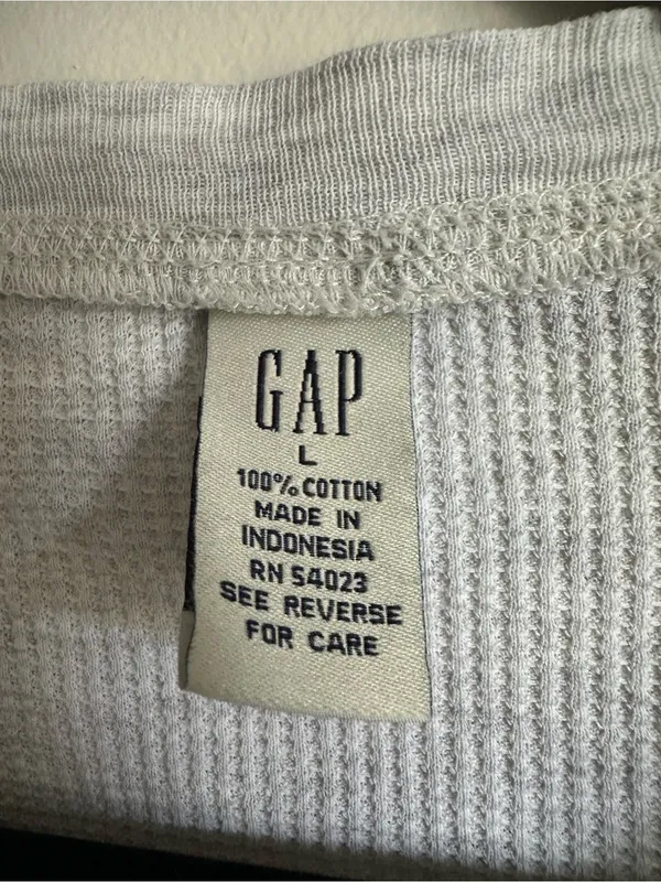 Gap Vintage Thermal Button Placket Long Sleeve Henley Large Gray Cotton - Image 2