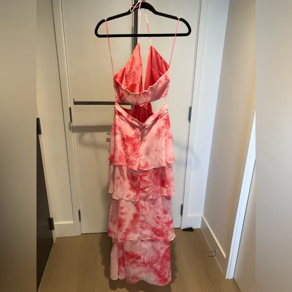 Luxxel Pink Tie Dye Tiered Halter Maxi Dress Size L - Image 8