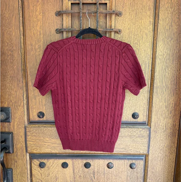 Polo by Ralph Lauren Women's Cable Knit Crewneck Sweater in Burgundy Size M - Image 5