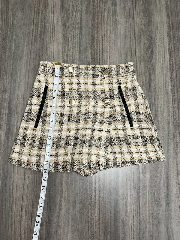 ZARA Brown Plaid Mini Skort - Button Detail - Image 6