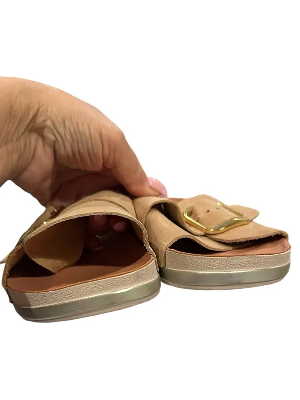 Tamaris Minimalist Suede Leather Slides Goldtone Buckle 39 - Image 3