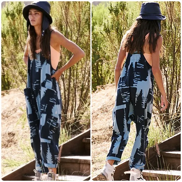 FP Movement Womens Hotshot Winter Forest Navy Boho Slouchy Jumpsuit Size M - Image 2