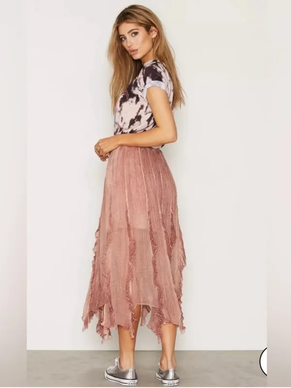 Free People‎ Follow Me Ruffle Skirt size 12 Boho Flowy Airy Ruffle Romantic - Image 3