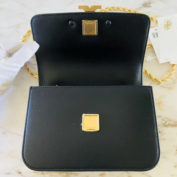 TORY BURCH Eleanor Solid Black Leather Small Convertible Crossbody Shoulder Bag - Image 9
