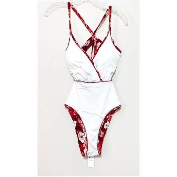 Cupshe Olivia Women XL Floral One Piece Cross Straps Back Tie Floral Swimsuit - Image 9