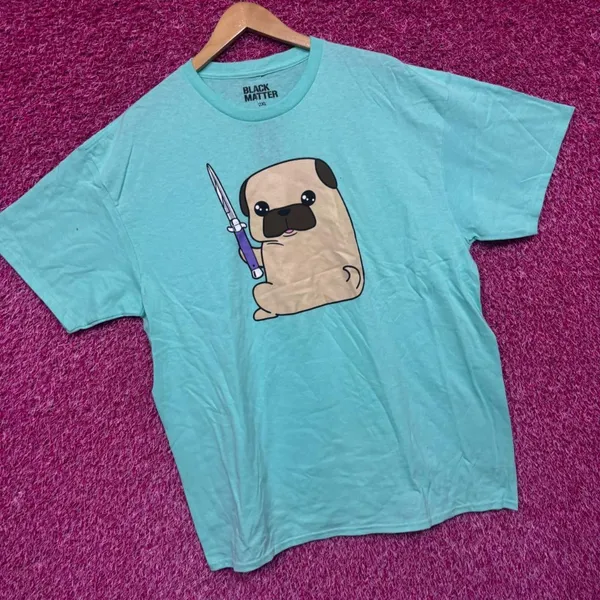 Pug with a switchblade T-shirt size 2XL - Image 3