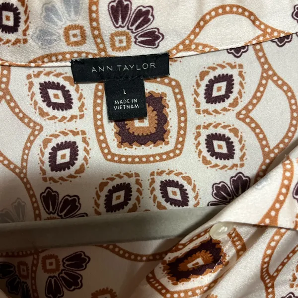 Ann Taylor Cream and Brown Notched Collar Button Down Shirt - Image 3