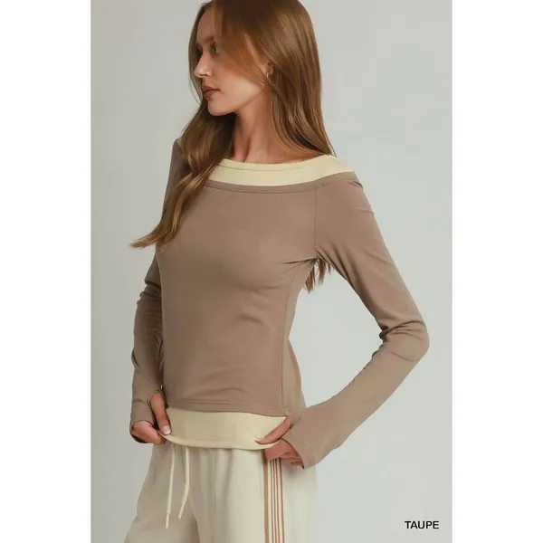 Umgee Layered Twofer Long Sleeve Top - Large - Image 2