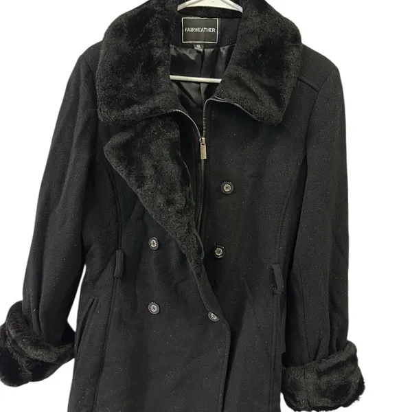 Wool Vintage Fairweather pea coat faux fur trim Says 14 Fits Like Womens Medium - Image 4