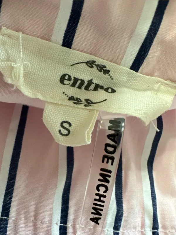 Entro Pink White and Navy Parker Striped Ruffle-Hem Mini Shirt Dress Size S - Image 11