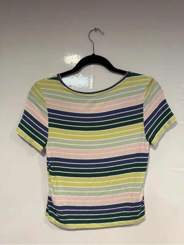 American Eagle blue green and purple stripe soft shirt‎ - Image 3