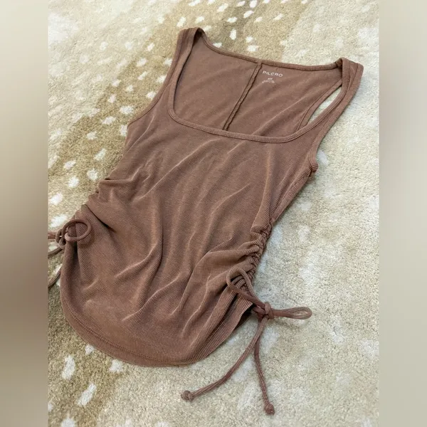 Pilcro Anthropologie brown ruched side tie tank top women’s size XXS - Image 3