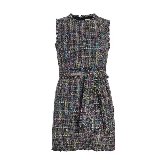 Cinq à Sept Rochelle Tweed Minidress Womens‎ 8 Multicolor Belted Fringe - Image 2