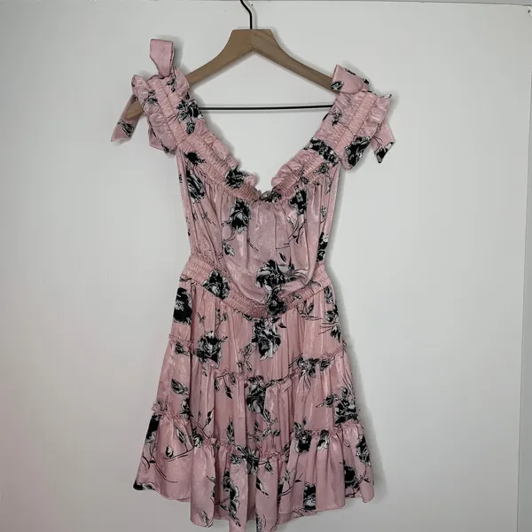 Misa Los Angeles Laiyin Floral Mini Dress Pink Womens Summer Off The Shoulder XS - Image 2