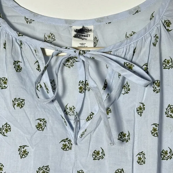 Melrose and Market Womens Light Blue Floral Tie‎ Neck Short Sleeve Top Medium - Image 6