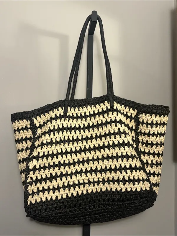 Abercrombie & Fitch Striped Beach Shopper Bag Black & Cream - Image 2
